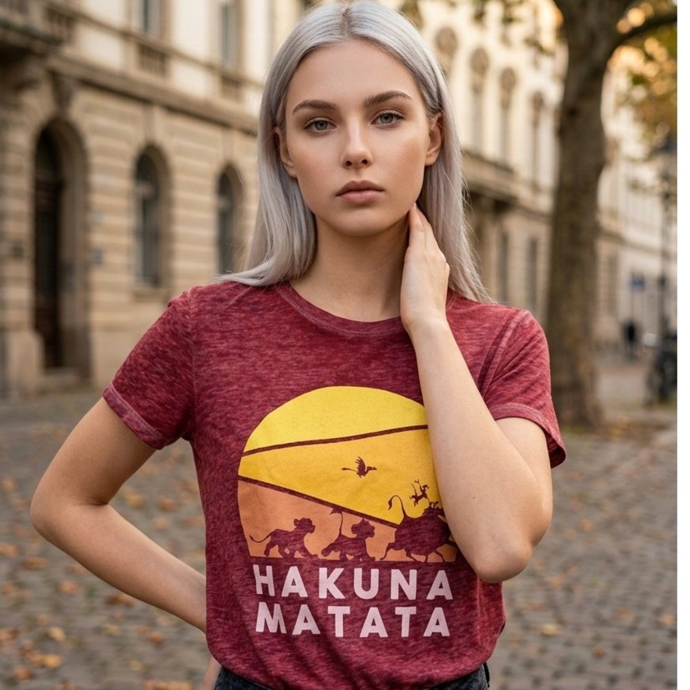 Disney L Lion King Hakuna Matata Graphic Tee Maroon Burnout Shirt Large